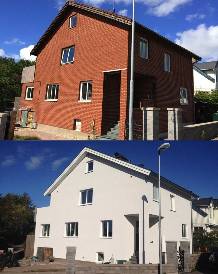 Facaderenovering København – rød murstensfacade pudset hvid