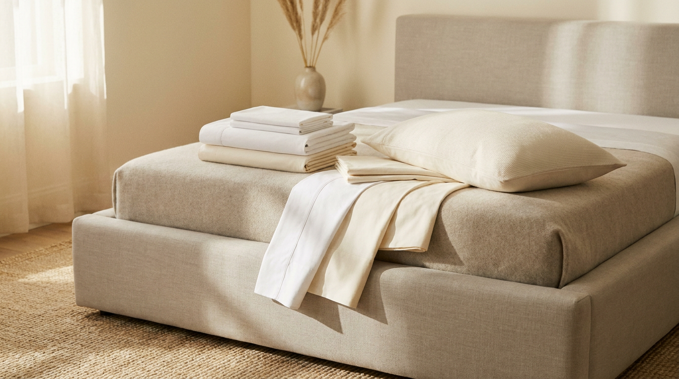 Soft ivory hypoallergenic luxury bedding set with natural light — LuxClub