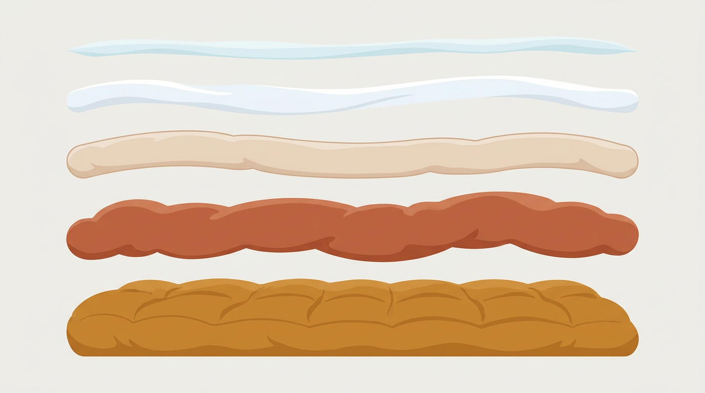 Warmth spectrum infographic — five progressive bands from pale blue through cream and terracotta to deep warm ochre