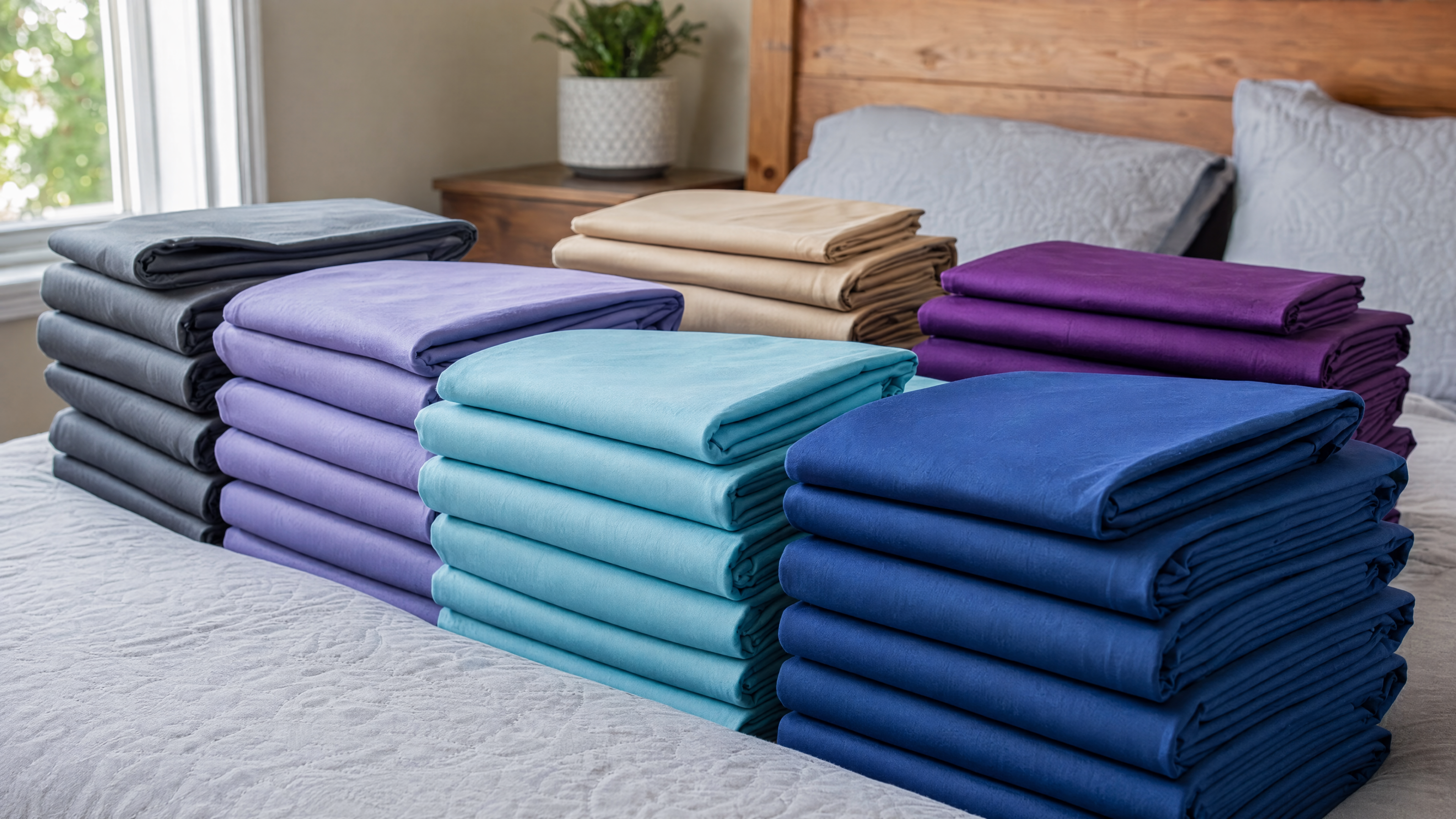 Multiple fade-resistant colorways of double-brushed microfiber sheets for back sleepers