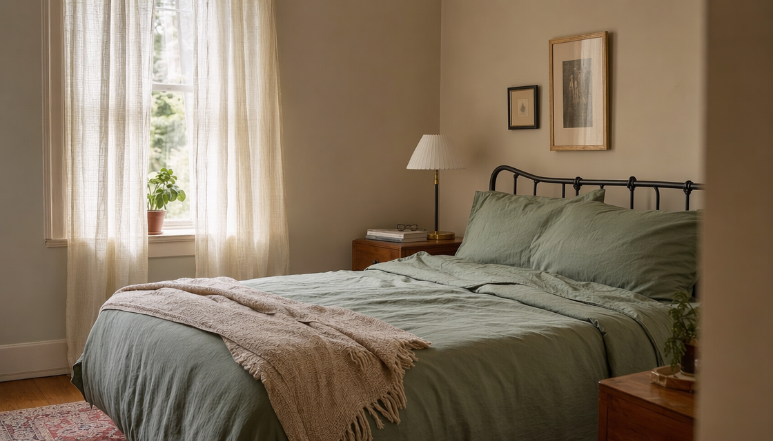Soft cooling microfiber sheets for side sleepers on a real bedroom bed with natural morning light and authentic home decor