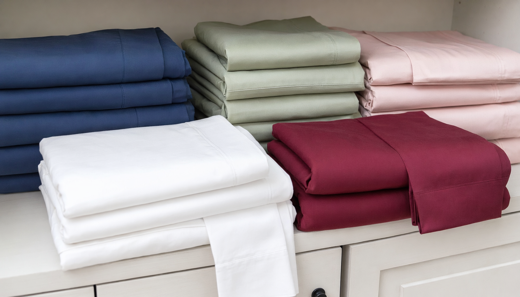 LuxClub microfiber sheet sets in multiple colors showing vibrant fade-resistant color after 40+ washes in natural light