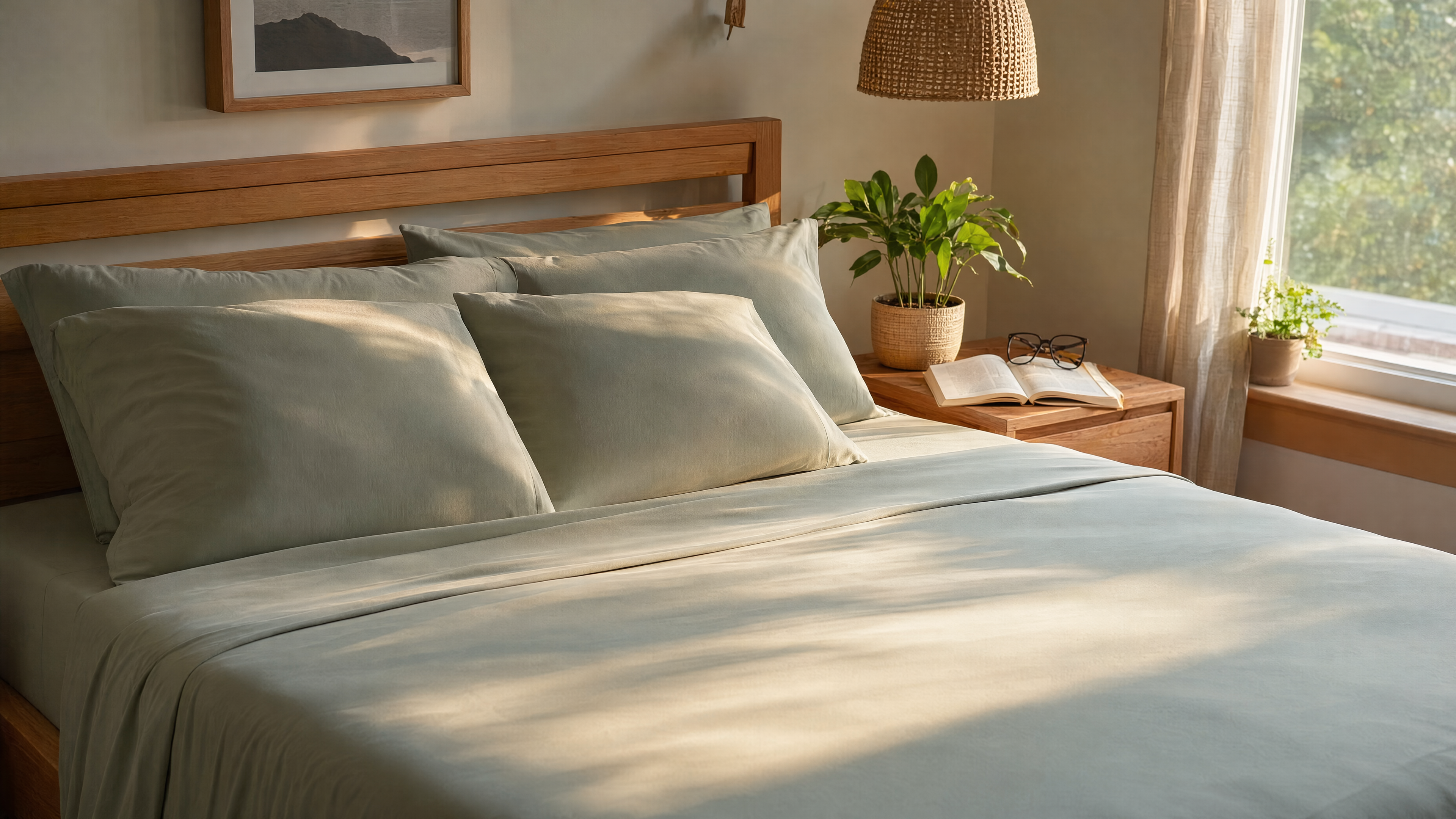 Cozy real bedroom with cooling double-brushed microfiber sheets for back sleepers